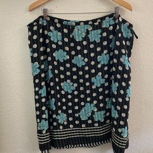 Valerie Stevens Black & Blue silk Floral Polka Dot Pencil mini Skirt sz20